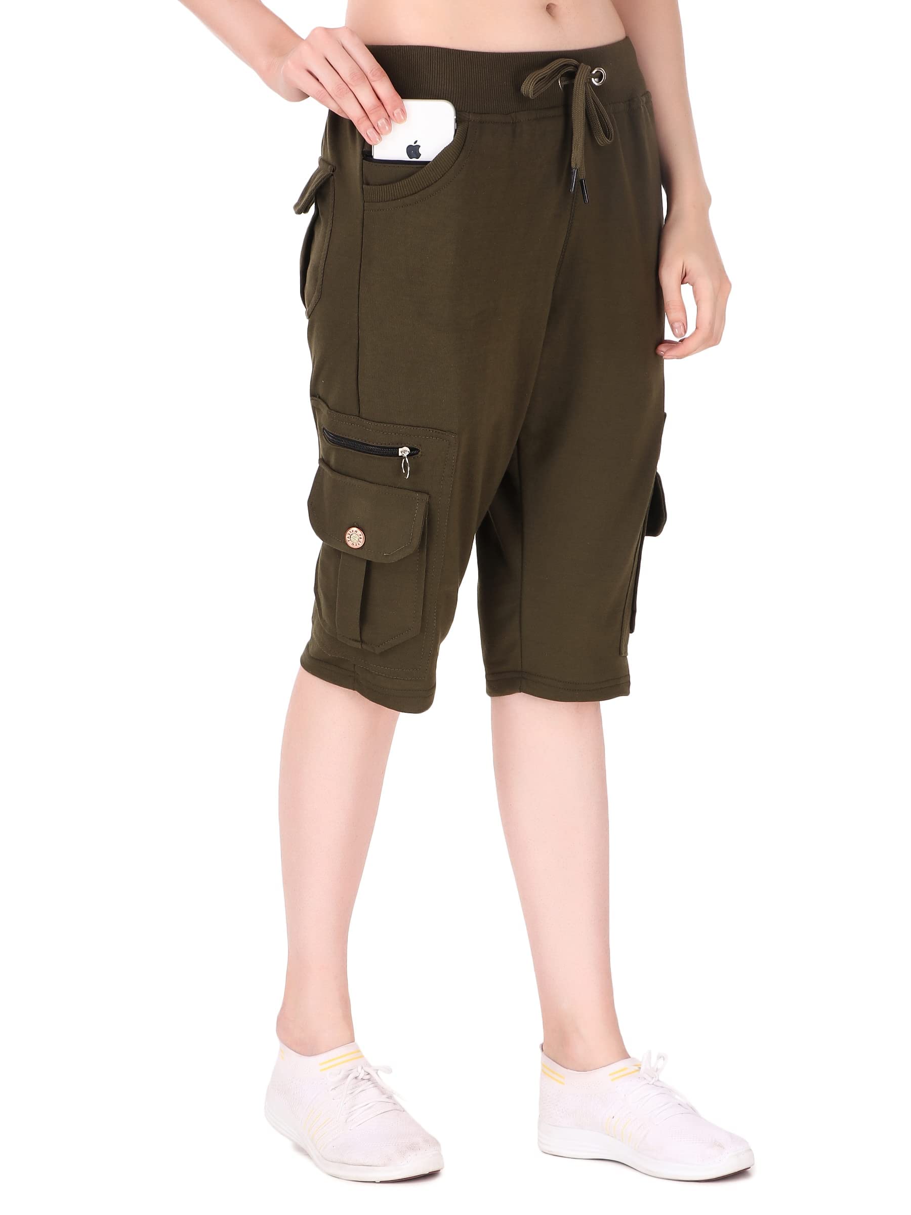 Womens Cargo Capri Shorts with 9 Pockets