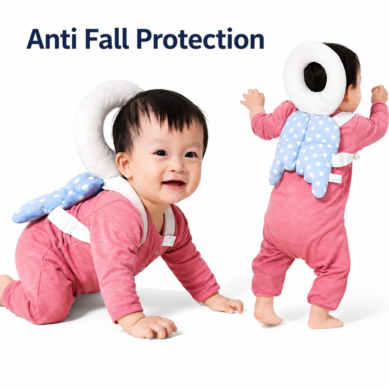 Hetvi Trend® Baby Head Protector Cushion, Soft Plush Safety Backpack, Adjustable Straps, Anti-Fall Pillow, Butterfly Style, for Infants 6-24 Months (Multicolour)