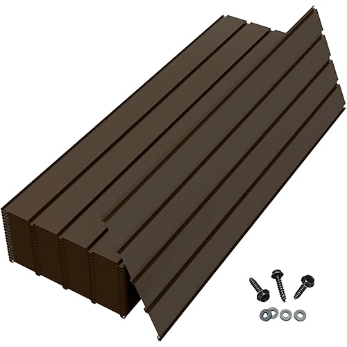 Domi Metal Roofing Panels 20 PCS, Galvanized Steel Corrugated Roof Panels Waterproof Heavy Duty Metal Siding Panels with Screws for Pergola Gazebo Garage Sheds Mobile Home (Brown)