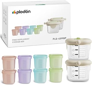 7oz Borosilicate Glass Baby Food Storage Jars with Silicone Lid Set (2 PCS), 1.7oz Airtight Silicone Cups (8 PCS) Baby Food Containers, Microwave Dishwasher Freezer Safe (Infant and Babies)