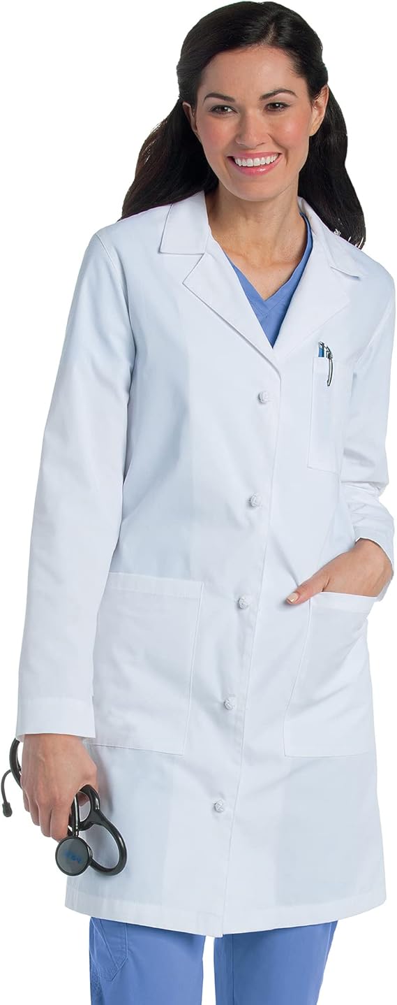 side button lab coat