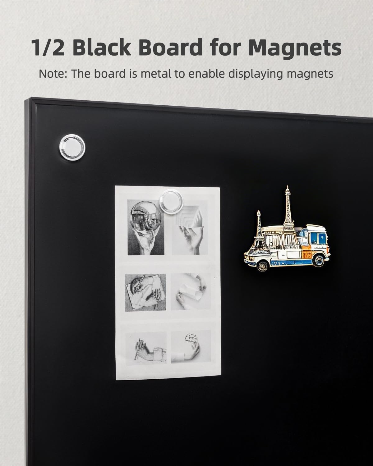Bulletin Board 36 x 24 inches, Black Board & Grey Fabric Board Combo, Black Aluminum Framed Linen Vision Board with 10 Push Pins