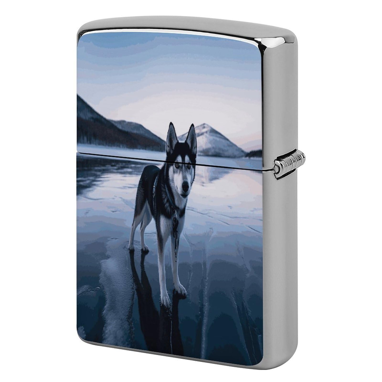 Btcowzrv Style Husky Dog On A Frozen Lake Metal Lighter Case Sleeve Cover Holder