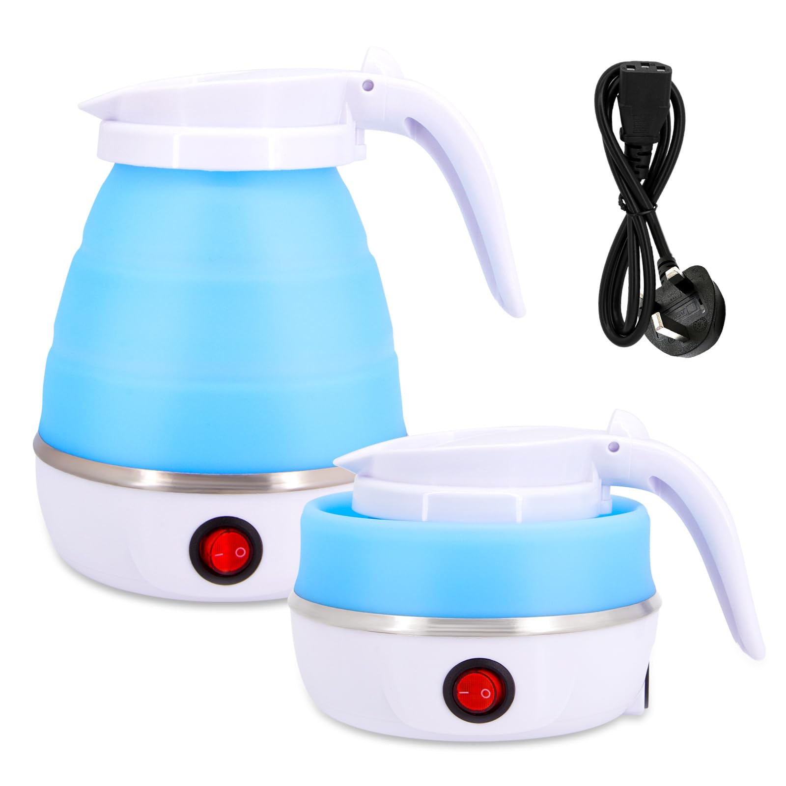 Foldable Electric Travel Kettle, Portable Silicone Camping Kettle with Separable Power Cord for Outdoor Hiking and Family Camping (Blue)