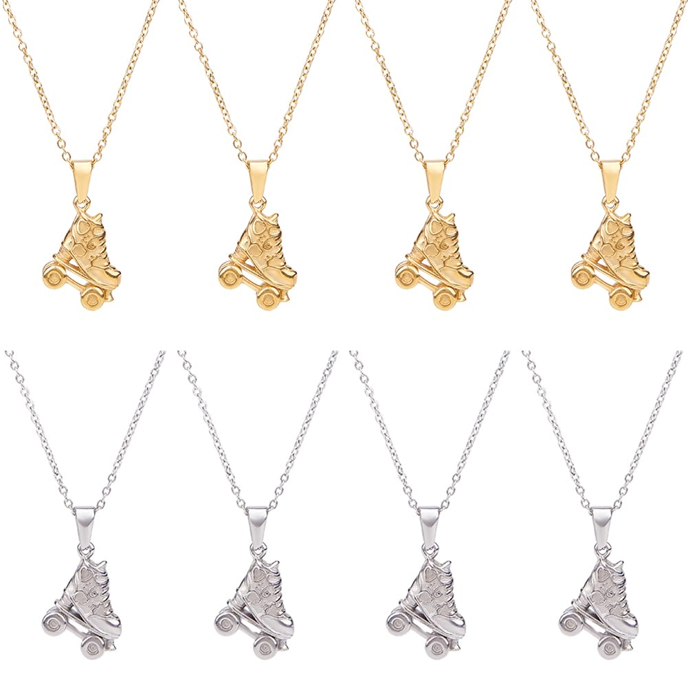 8 collares de patines para mujer, 2 colores, de acero inoxidable, colgantes estereoscópicos, para joyas, collares, pulseras, aretes, manualidades, Acero inoxidable