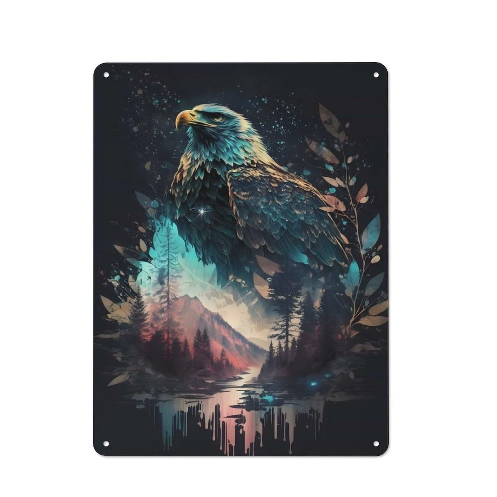 Junmoney Eagle Double Exposure Country Vintage Metal Wall Decor 40X30cm, Decorative Tin Sign For Cottage, Kitchen, Hallway Or Breakfast Nook