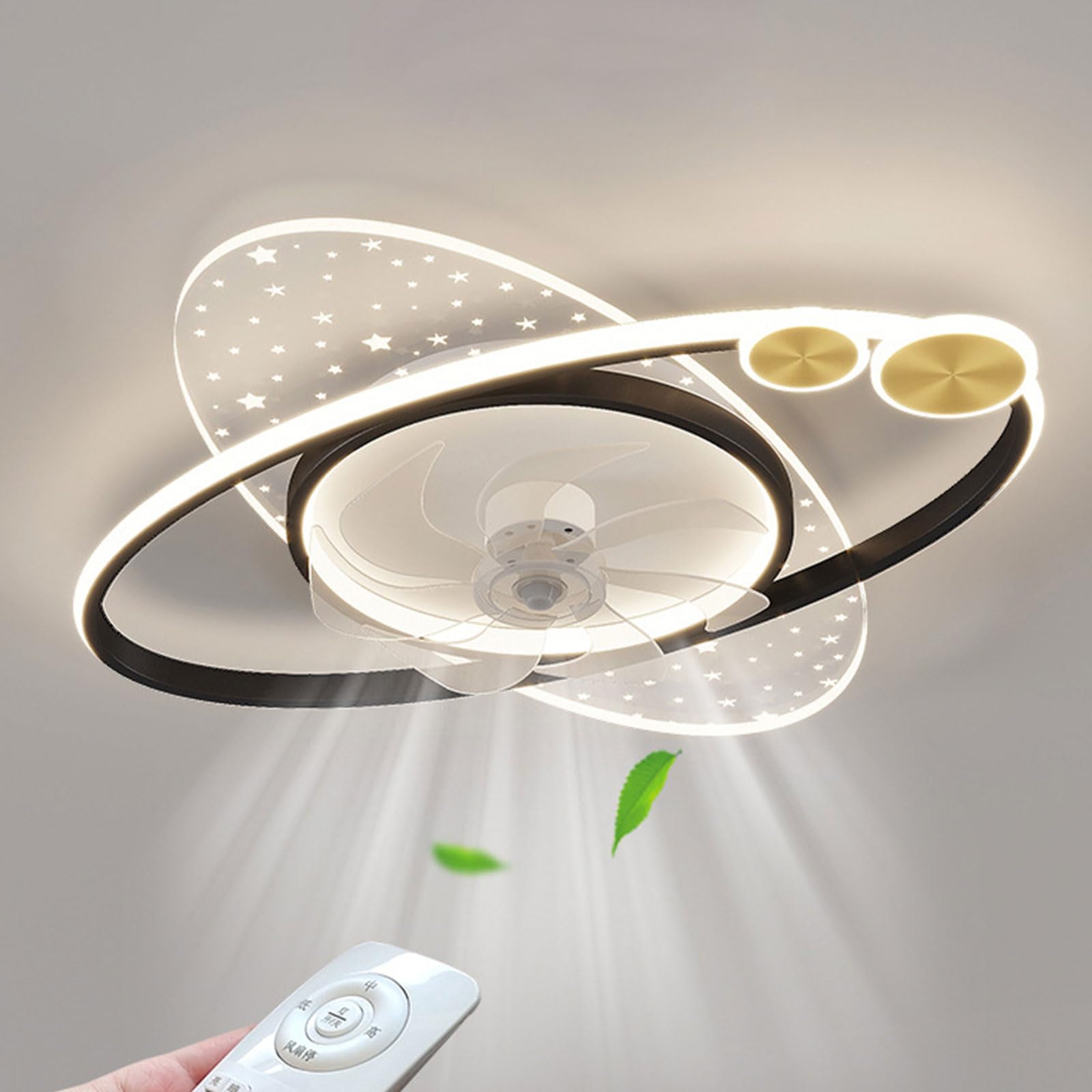 KXEcoLife 48W LED Ceiling Light Creative Dimmable Colse To Kids Room Bedroom Mute Fans With 3 Speeds Fan Modern 23in Lighting