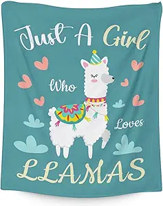 Blanket for Girl - 30x40 Inches Cute Llama Throw Gifts- Teal Soft Fuzzy Blankets for Couch & Office