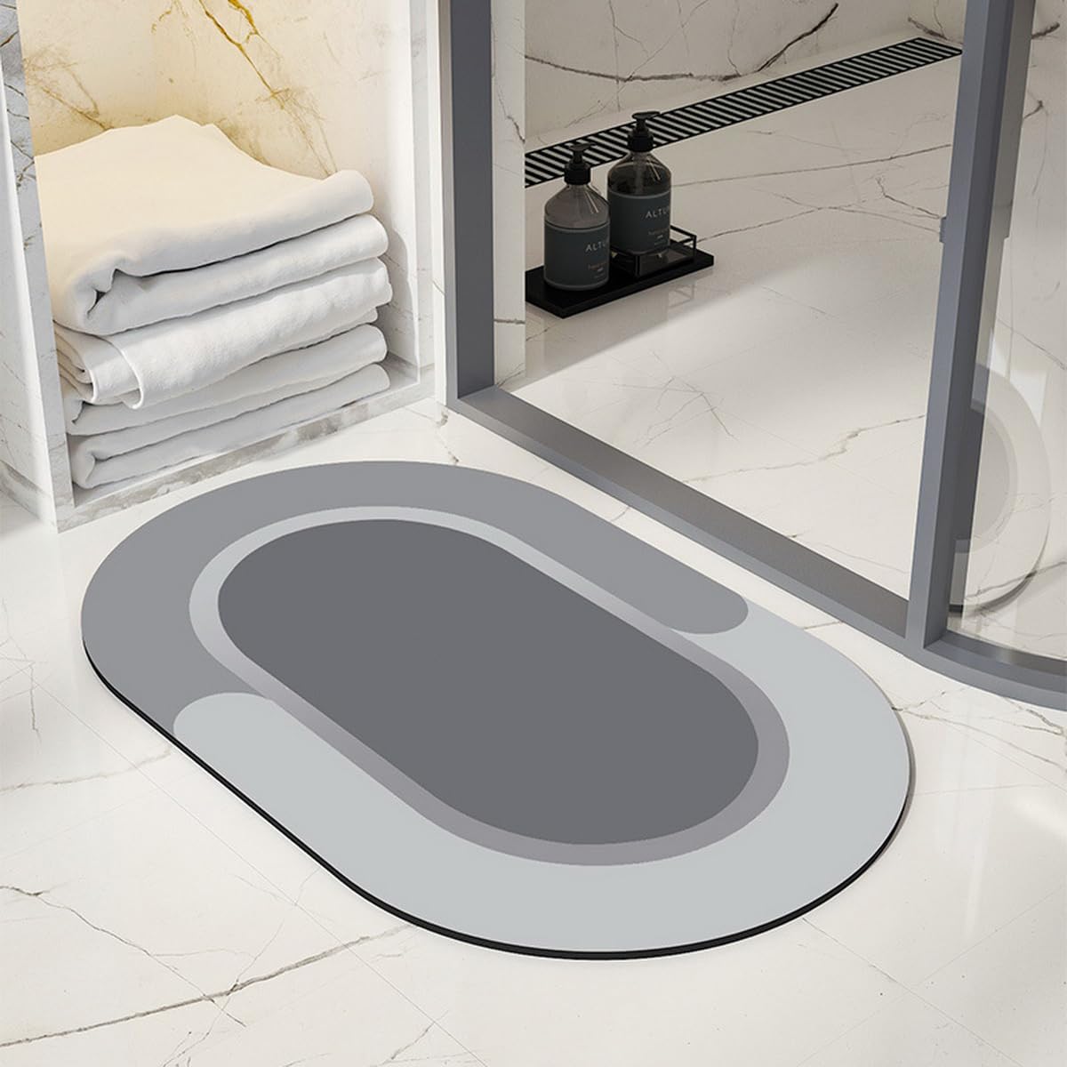 Diatomaceous Earth Bath Mat Absorbent Bath Mat Non Slip Bathroom Rugs Light Grey 23 6 15 7 Oval