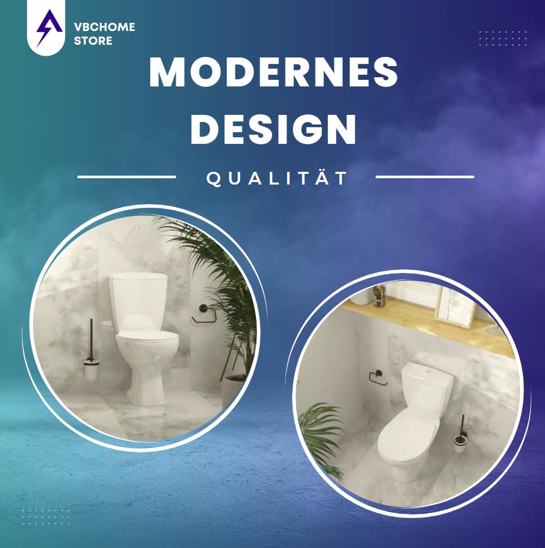 VBChome Set completo WC da terra in ceramica con sciacquone, sedile in polipropilene con abbassamento automatico funzione SoftClose, scarico verticale, igienico ed estetico