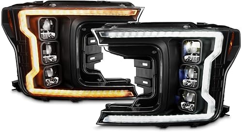 Miniatura 2 de AKKON - Compatible con Ford F150 2018 2019 2020 LED completo Modelo halógeno negro con tira de señal LED secuencial Switchback Proyector Faros