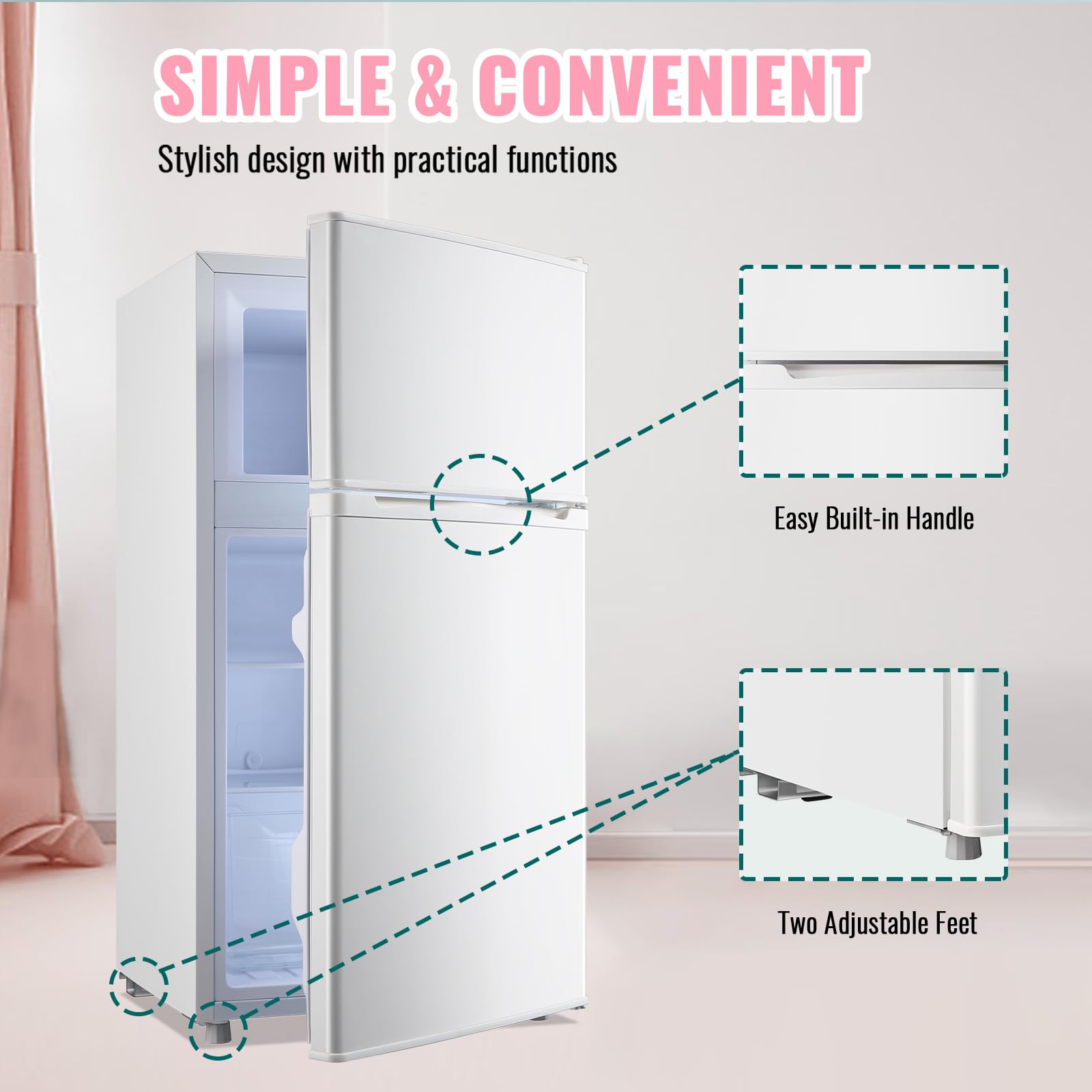 WANAI 3.5 Cu.Ft Retro Mini Fridge With Freezer Small Refrigerators Dual Doors & Handles White Freestanding Classic Refrigerator Removable Glass Shelves Adjustable Thermostat For Home Office Dorm RV on Fridge.com - View 6