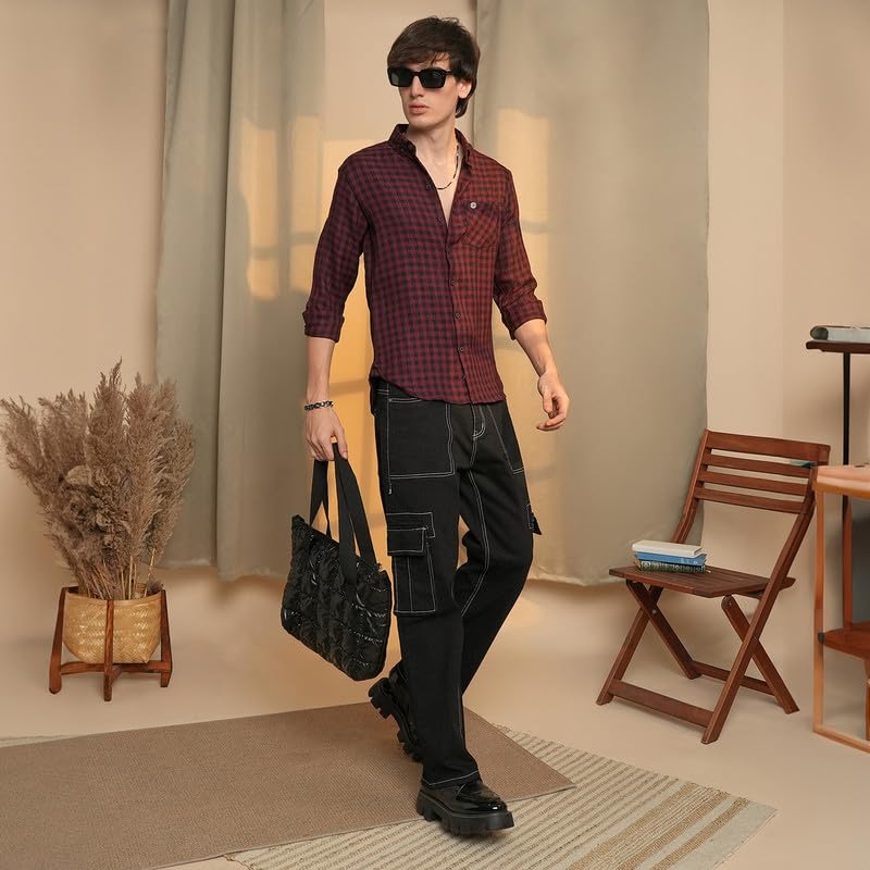 Image of CAHOOT Men's Solid Utility Shirt | Casual Wear | Spread Collar | Long Sleeve | Button Closure | Shirt Crafted with Comfort Fit for Everyday Wear
