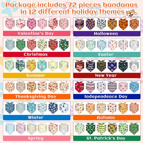 Reginary 72 Packs Holiday Dogs Bandanas Bulk Patriotic Halloween Thanksgiving Christmas New Year Birthday Summer Scarf Bibs Easter St. Patrick's Day Pets Bibs Adjustable Dog Bandana for Pet Costume - Image 4