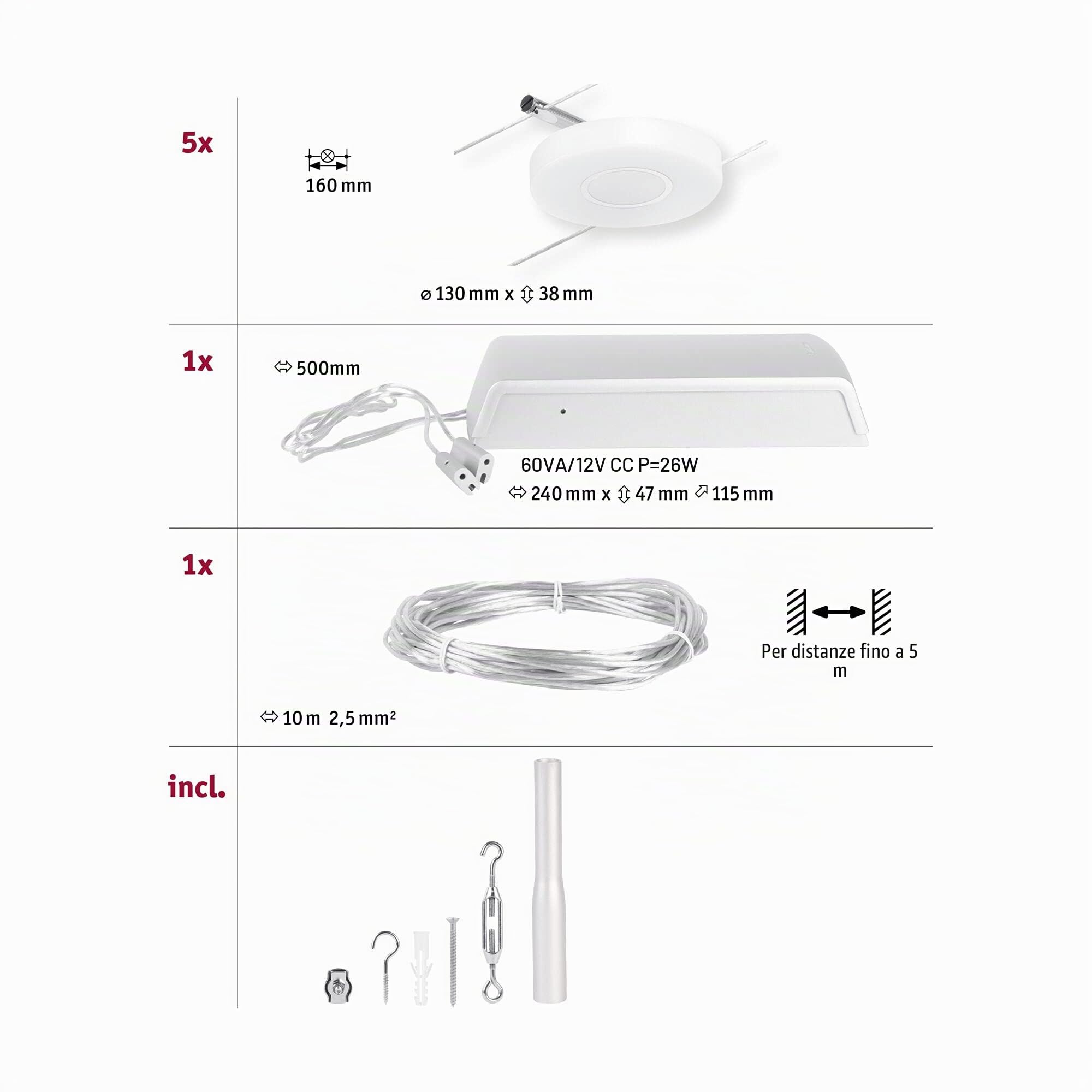 Sistema di illuminazione completo su cavo Paulmann 94426 Bianco caldo N/A