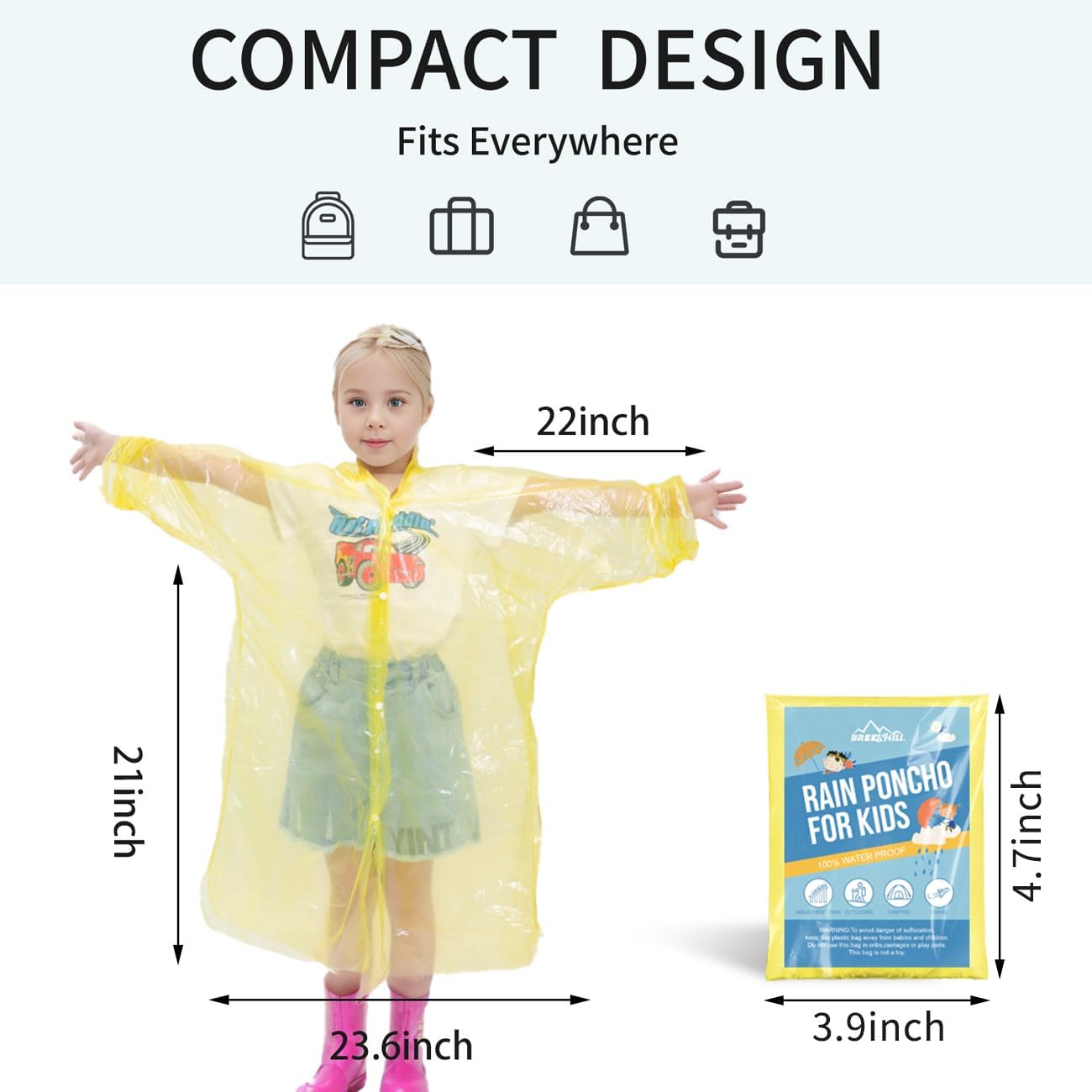 Disposable Rain Ponchos for Kids,Rain Ponchos Family Pack,Clear Kids Ponchos,Individually Wrapped.