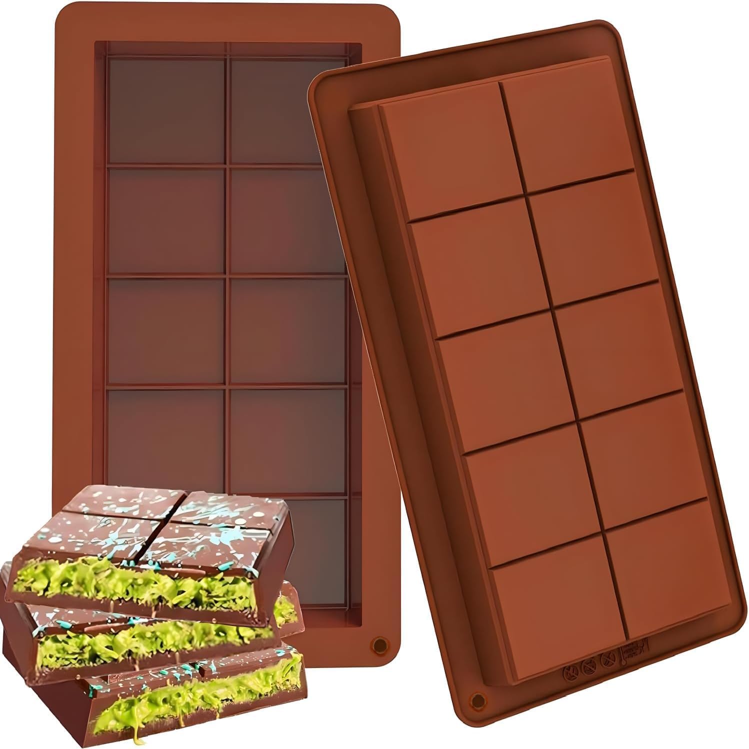 2 Stampo Per Cioccolato In Silicio Profondo, 25x13,5x2 Cm, Per Barrette Dubai Al Pistacchio, Antiaderente, Adatto A Forno E Congelatore