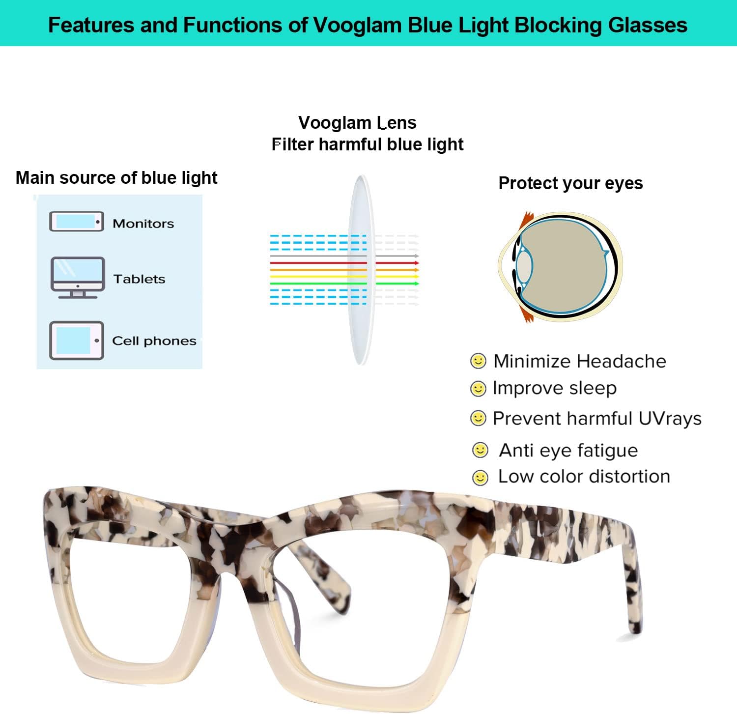 VOOGLAM Stylish Rectangle Blue Light Blocking Glasses for Women Anti Eyestrain Dry Eyes Eyewear Sienna - Image 5