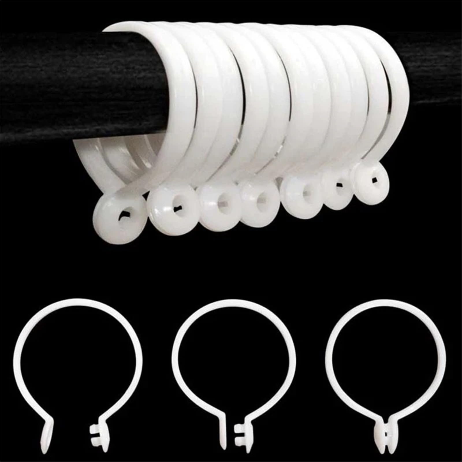 Anneaux de rideaux, Anneaux de rideau 270 pièces, anneau fendu en plastique blanc, romain coulissant silencieux, diamètre intérieur 35mm