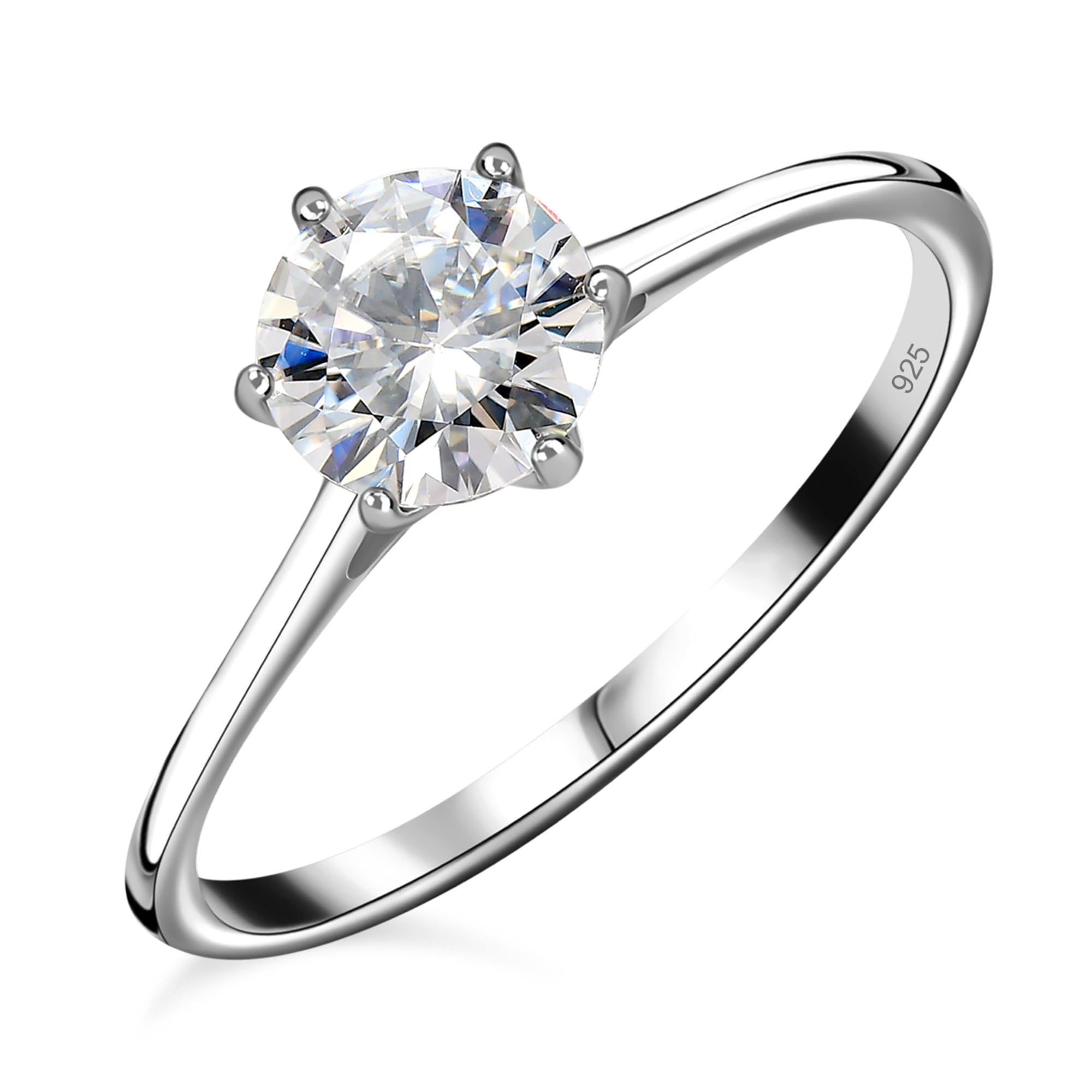 TJCMoissanite Solitaire Engagement Ring for Women in Platinum Plated 925 Sterling Silver Promise Wedding Anniversary Ring for Ladies Wife Mother Gift Jewellery