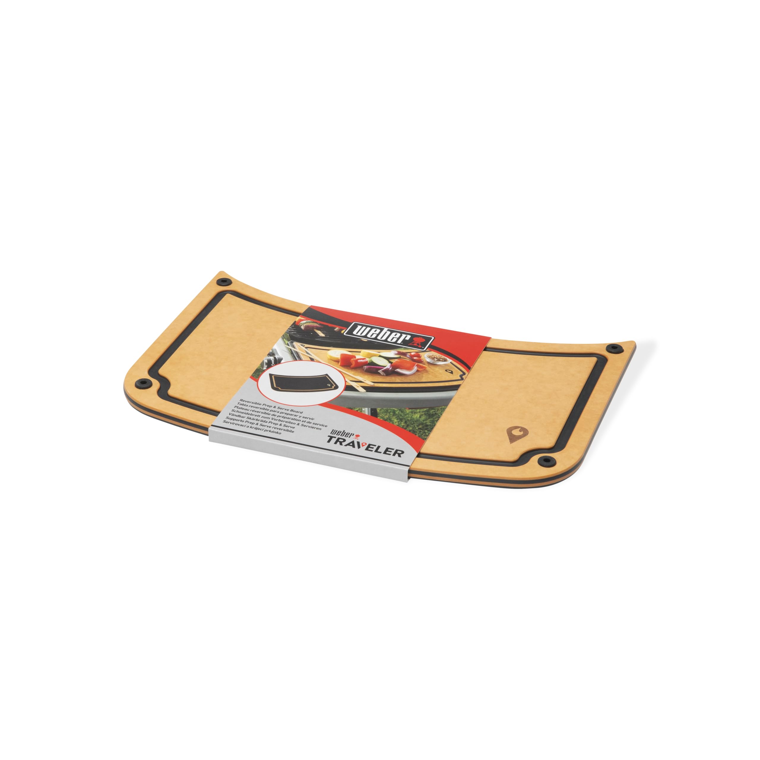 Weber Traveler Tagliere Reversibile per Taglio e Servizio, Forma Compatibile con tavolino Laterale, Utilizzabile su Entrambi i Lati, Maniglie Antiscivolo – Nero (7031)
