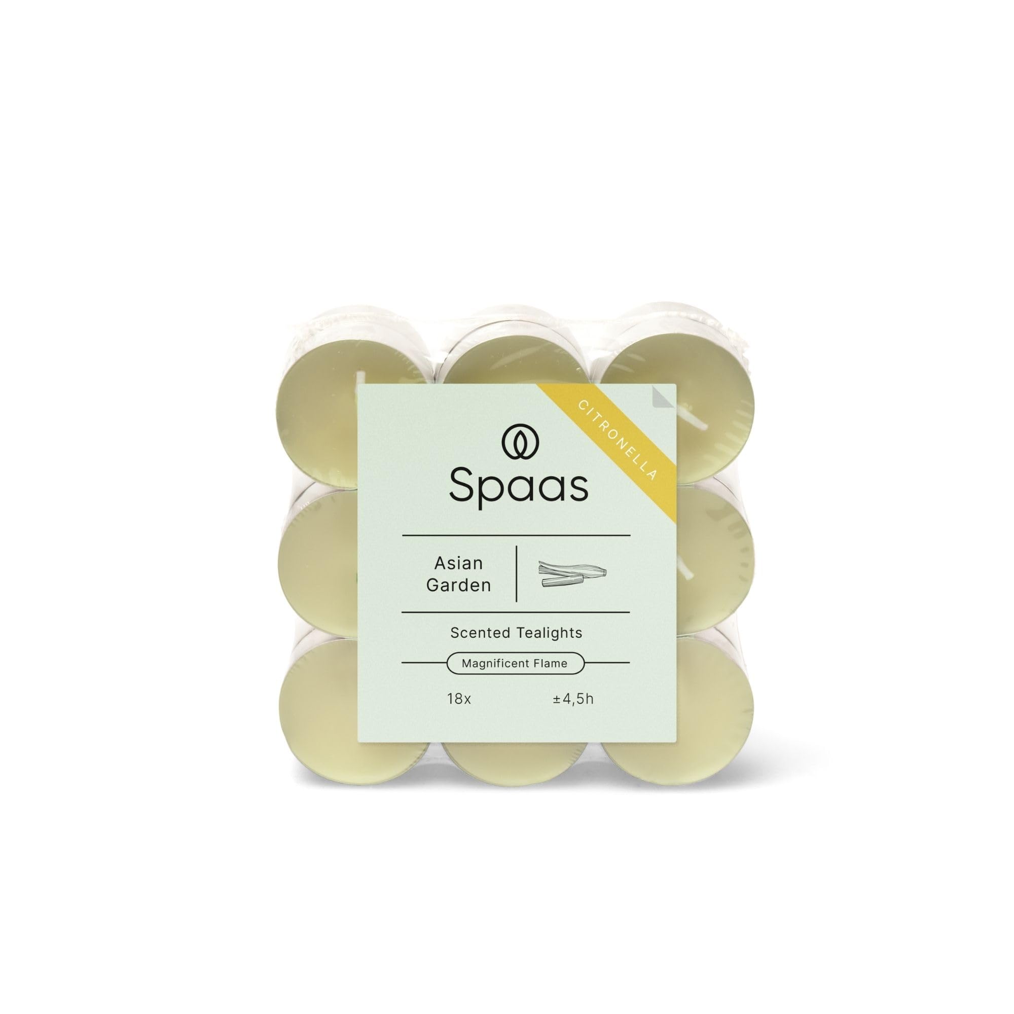 Spaas 10 x 18 Citronella Tealights, ± 4.5 Hours, Pistachio Green, Asian Garden