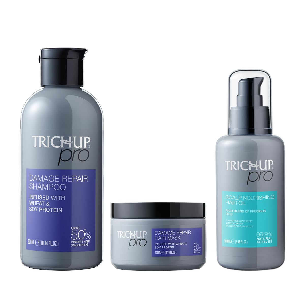Trichup Pro Damage Repair Hair Care Kit | Shampoo 300ml + Hair Mask 200ml + Scalp Nourishing Hair Oil 100ml | Bond Repair | Smooth & Strong Hair-image-21