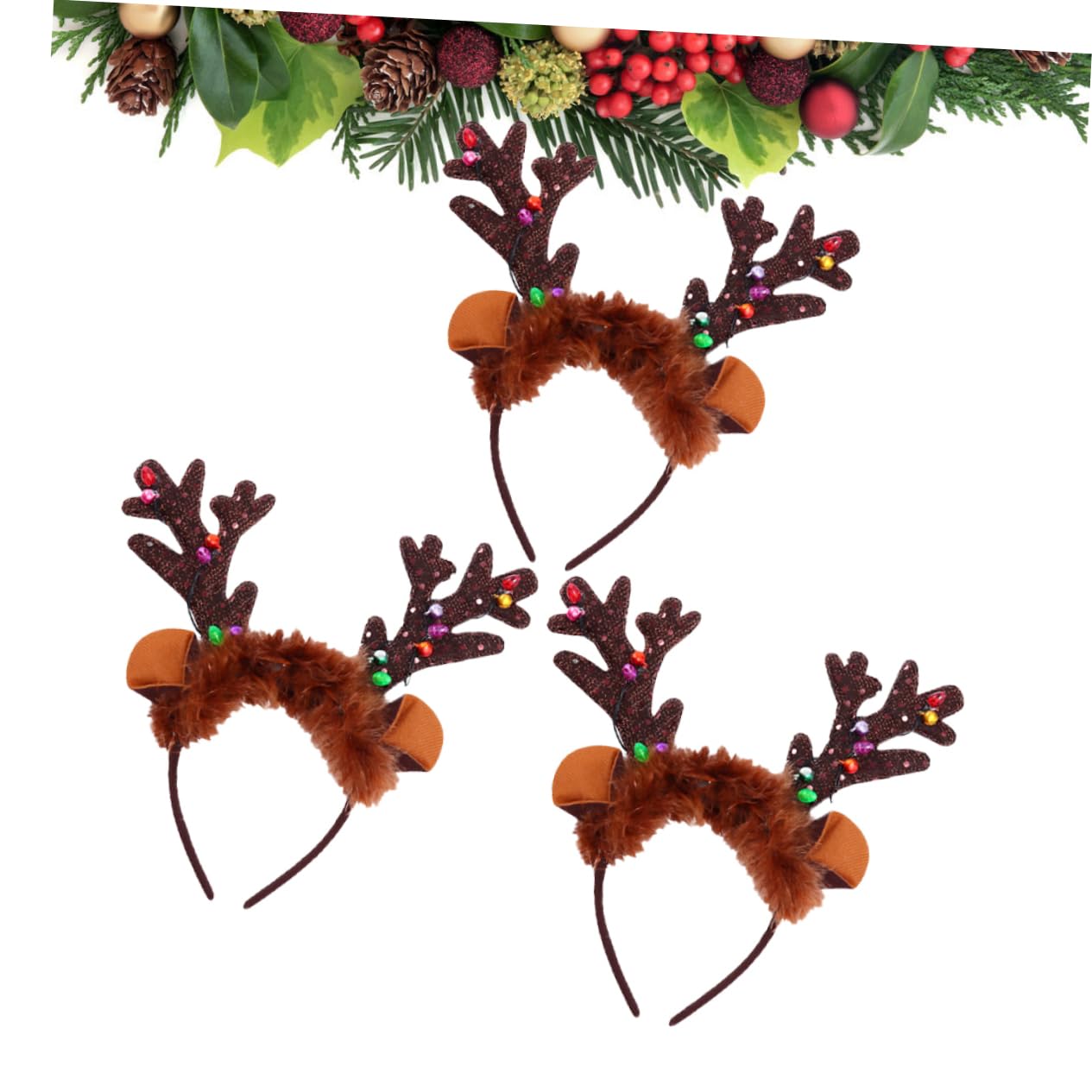 DOITOOL 3stücke Weihnachtsstirnband mit Geweihmotiv Leuchtendes Weihnachtsstirnband Led-haarschmuck für Damen und Junge Mädchen aus Hochwertigem Material