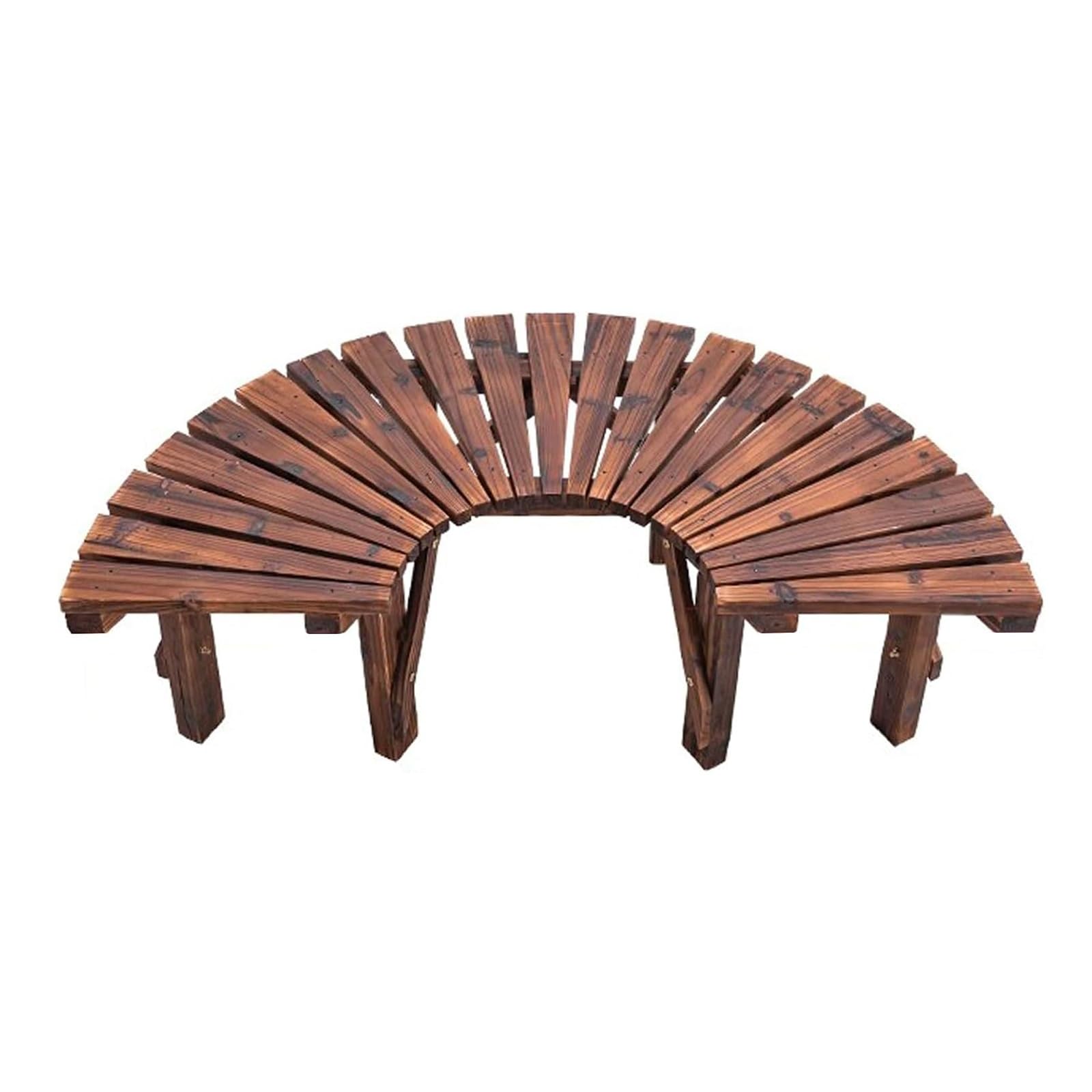 Panca da Portico Curva in Legno Senza Schienale per Esterni, In Stile Rustico, Per Patio, Giardino, Terrazza e Cortile