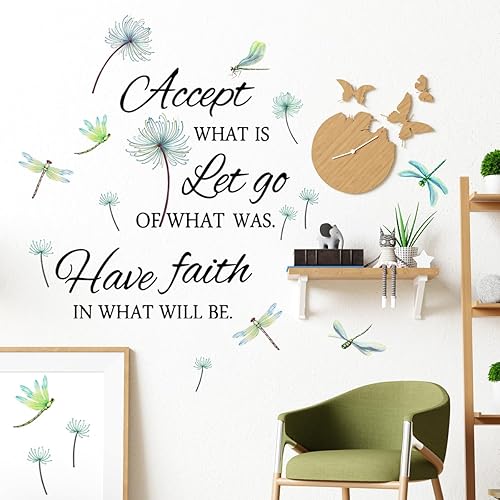 Miniatura 7 de DRWSSR Calcomanías de pared con frases inspiradoras extraíbles, calcomanías de pared de libélula, calcomanías de pared con frases positivas para el