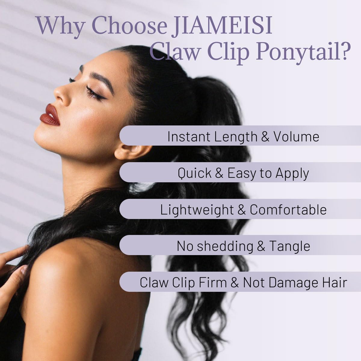 JIAMEISI Claw Clip Ponytail Hair Extensions 18 Inch Ponytail Extension Long Curly Wavy Jaw Clip in Pony Tails Extension Synthetic Fluffy Hairpiece for Women Girls Daily Use Party (Natural Black) - Image 2