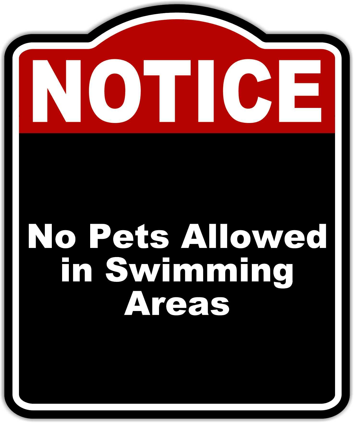 No Pets Allowed in Swimming Areas Notice Red Black Aluminum Composite Sign 15 x 18 inches