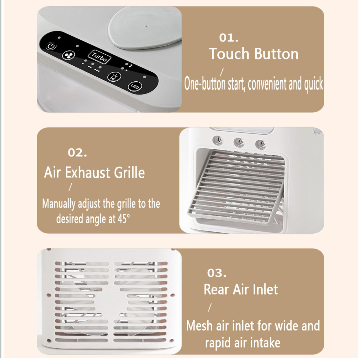 Condizionatore Portatile Silenzioso con 600ml Mini Climatizzatore Evaporativo Ventilatore con 3 Velocità Raffreddatore D'aria Luci LED & Risparmio EnergeticoIdeale Ventilatore Aria Fredda per Ufficio