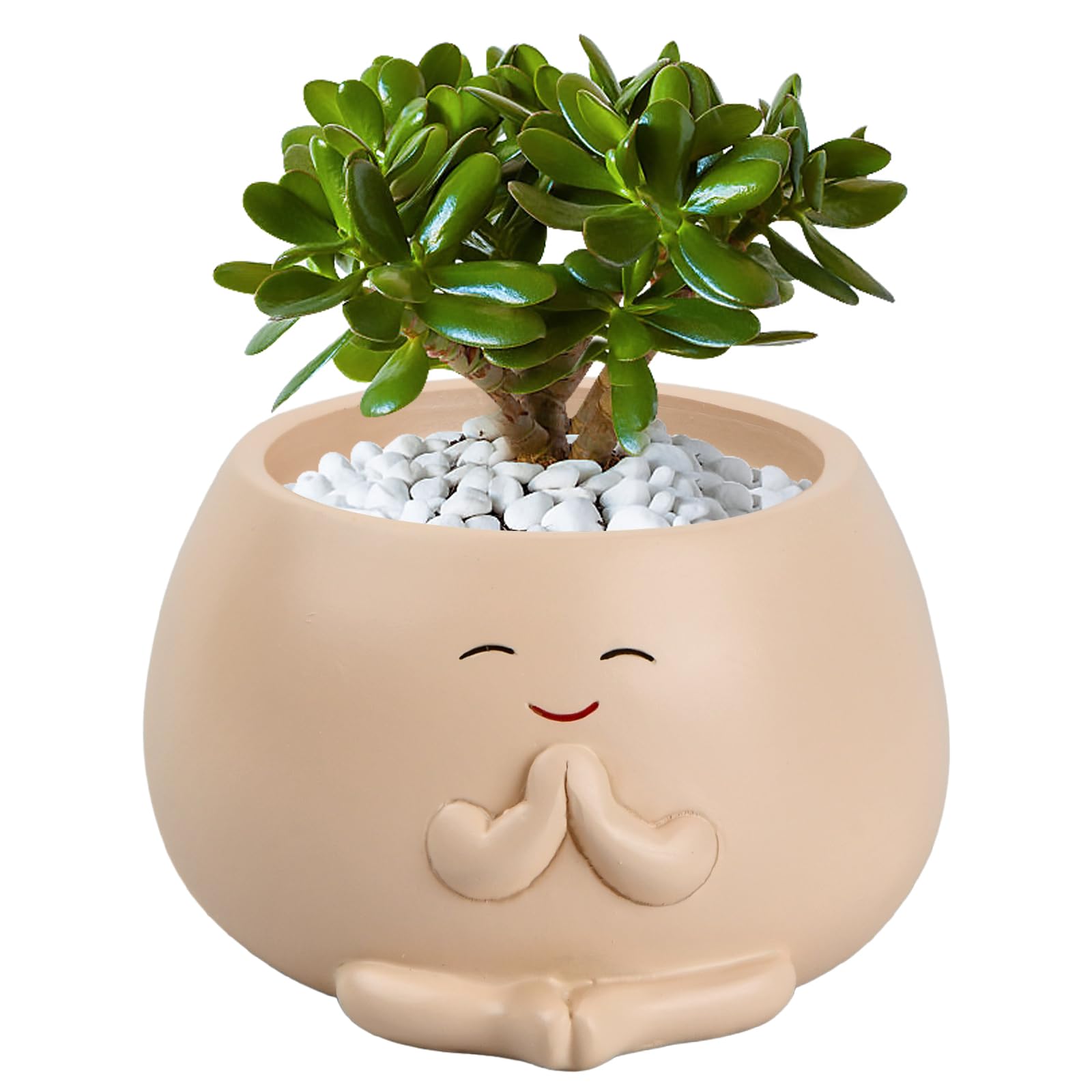 Rieoany Smile Face Planter Pot 10.5x6.5 cm with Removable Silicone Plug Resin Flower Pot for Small Plants Succulent Planter for Indoor Desk Bathroom Decor