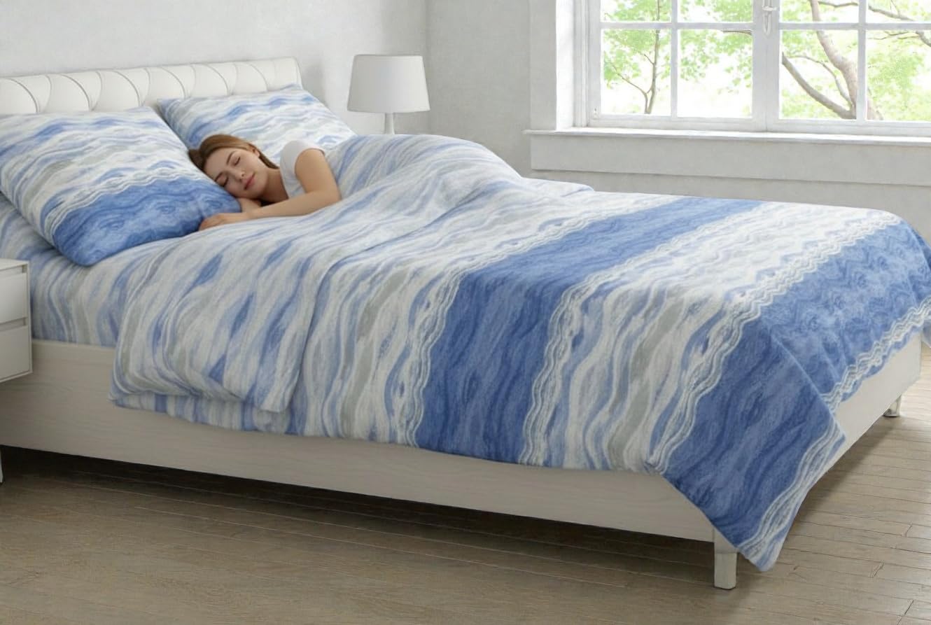 L'Emporio Casa Set Lenzuola in Flanella, Cotone Italiano 100% Pettinato, Anti-Pilling Varie Misure (Pretty Azzurro, Una piazza e mezzo)