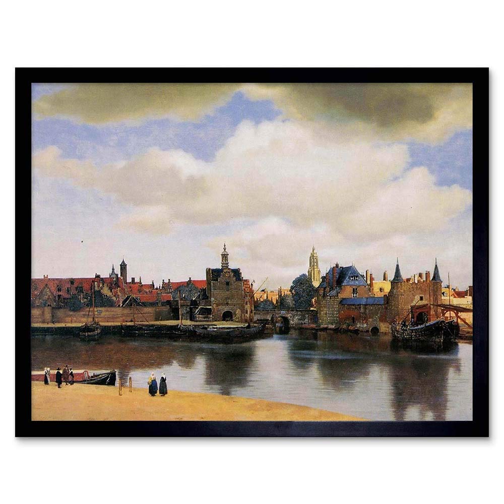 Wee Blue Coo Johannes Vermeer View Of Delft Old Master Painting Art Print Framed Poster Wall Decor 12X16 Inch