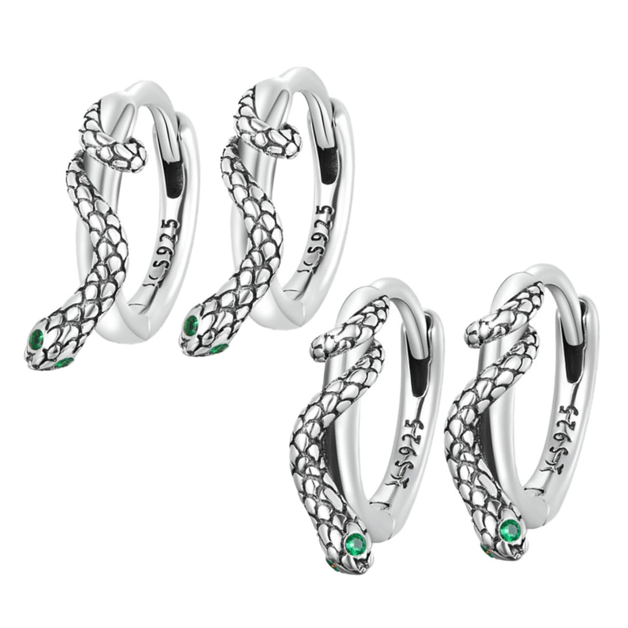 Uonlytech 2pares Pendientes de Serpiente de Plata Diseño Creativo Pendientes de Moda para Mujer Líneas de Zirconio Verde Accesorios para Orejas para Fiesta o Diario