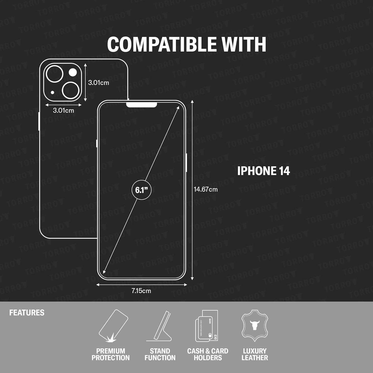 TORRO Leather Case Compatible with iPhone 14 – Genuine Leather Wallet Case/Cover with Card Holder and Stand Function (Dark Brown) - Image 2