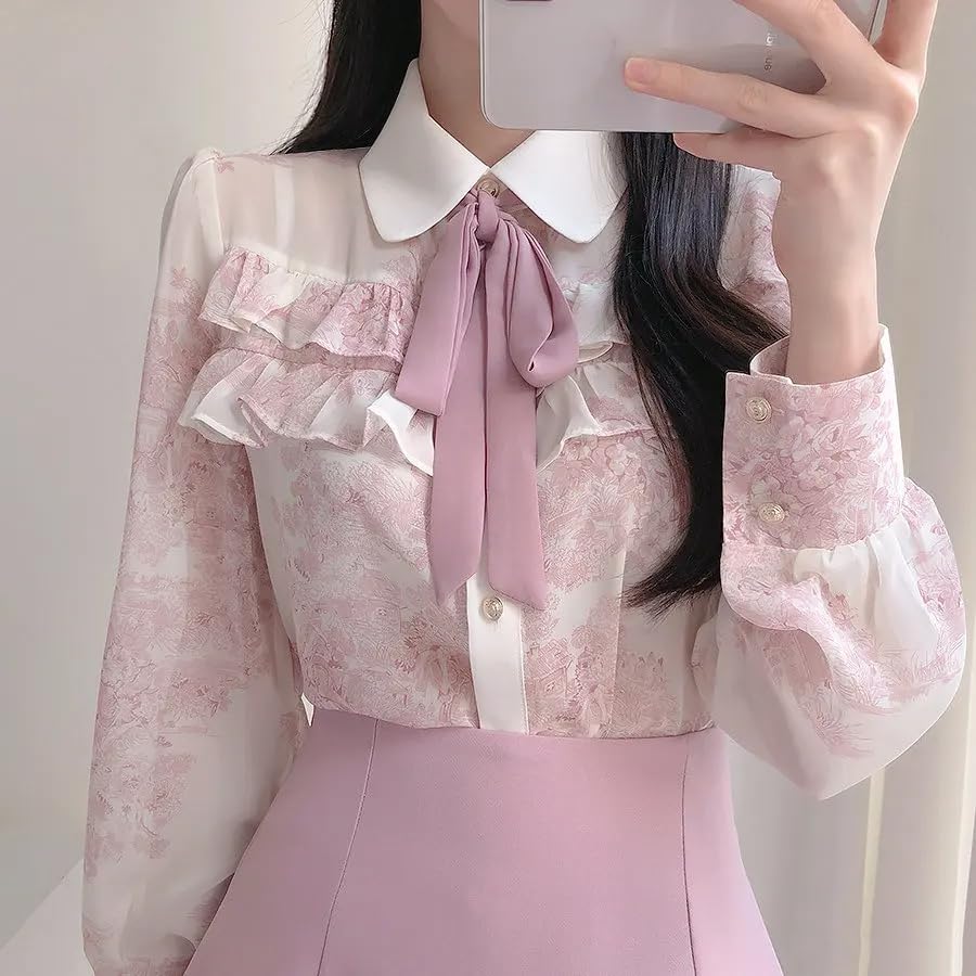 Camisas formales con volantes y pajarita para mujer