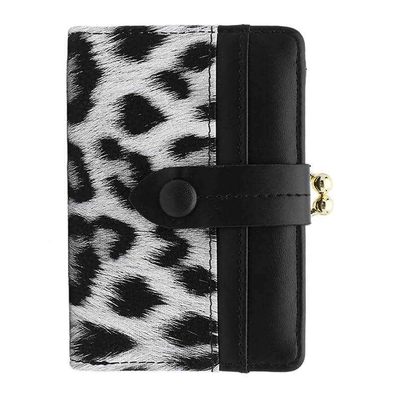 Banyalan Leopard Coin Purse for Women Small Magnetic RFID Wallet with Kiss Lock Coin Pocket Compact Mini Wallet with Card Slots & ID Window (Black)
