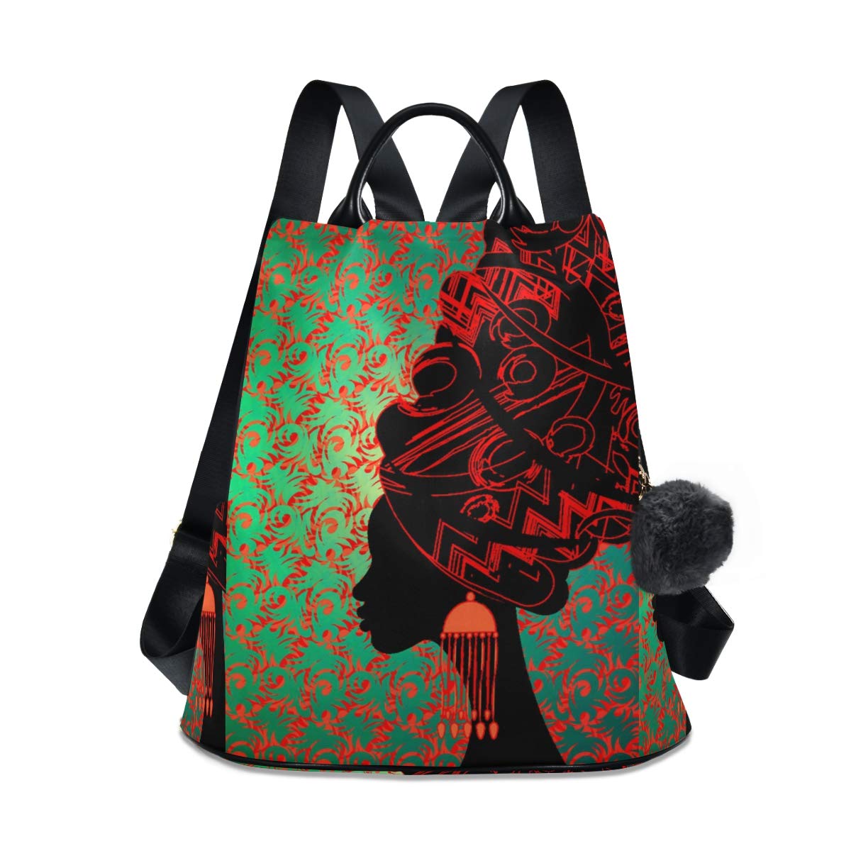 ALAZAPortrait Beautiful African Woman in Traditional Turban Backpack Purse with Adjustable Straps