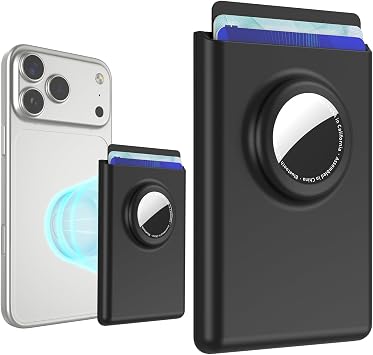 for MagSafe Wallet with Airtag Holder, Holds up to 3 Cards Stronger Magnetic RFID Phone Wallet Stick on for iPhone Series, PC Hard Shell Wallet for Men and Women Black