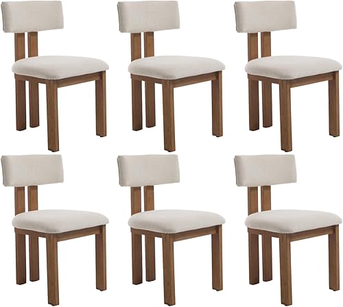 Miniatura 8 de chairus Juego de 2 sillas de comedor de tela de lino, sillas de madera de granja para cocina y comedor, color beige