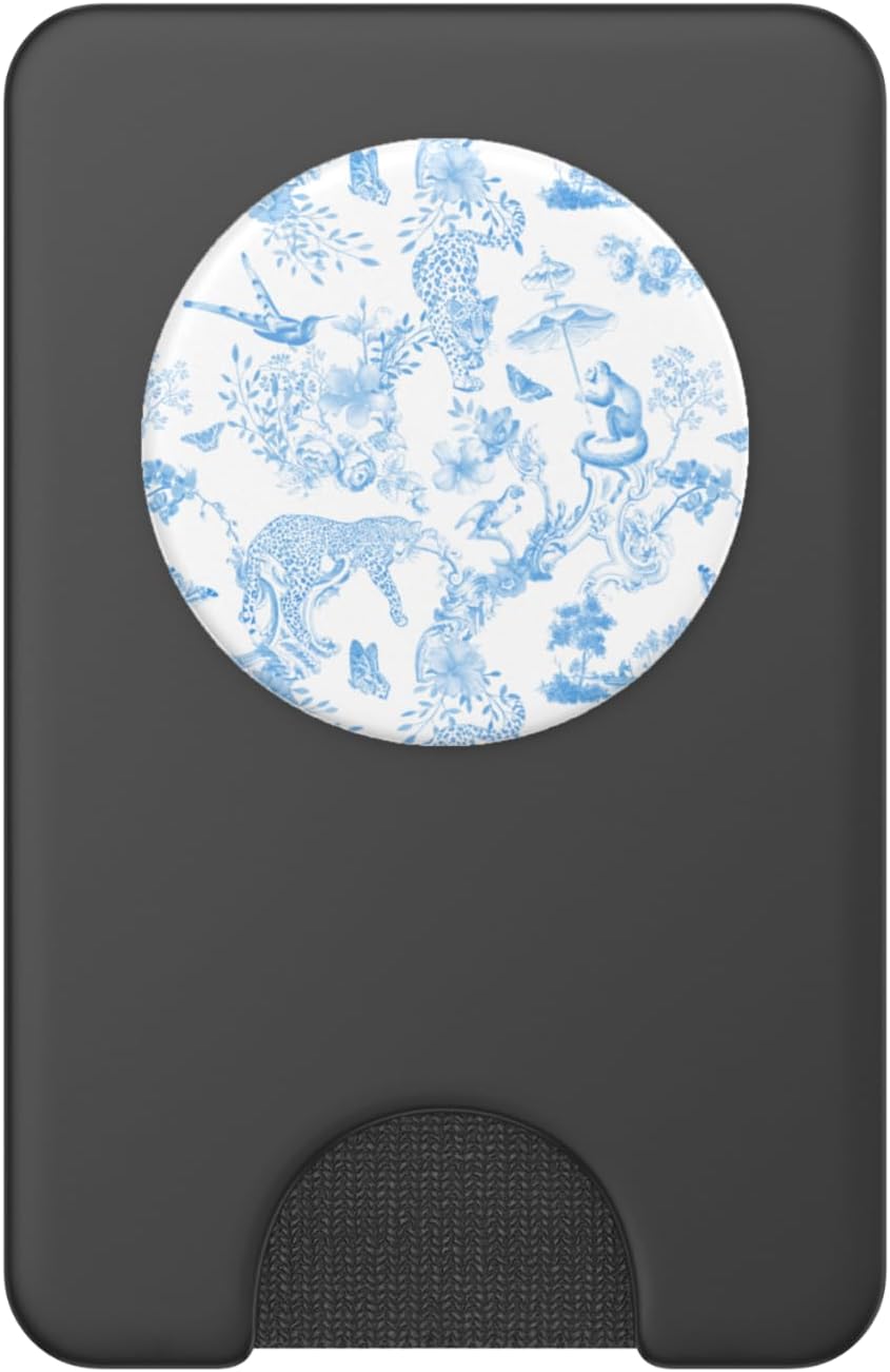 French Light Blue Toile Chinoiserie with Flowers, Leopards PopSockets PopWallet for MagSafe