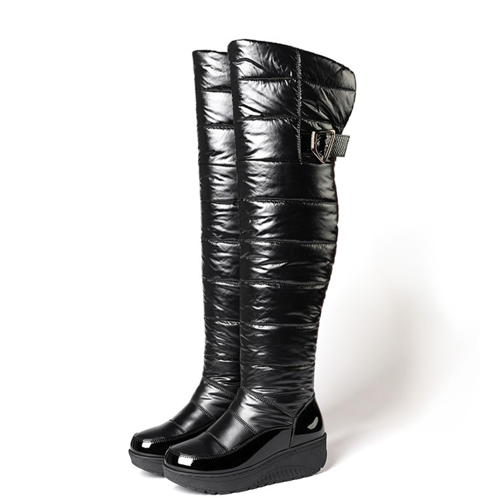 Wedge Heel Platform Over The Knee Boots Round Toe Flat Heel Snow Boots Fleece Lined Warm High Boots
