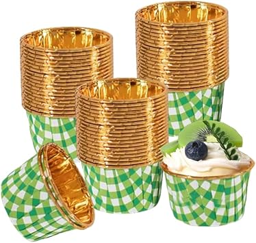100 Pack Mini Cake Baking Cups 3.5oz/125ml Foil Cupcake Containers Cupcake Liners Disposable Dessert Cups Pudding Cups Muffin Cups,for Bakery Wedding Birthday Party Green