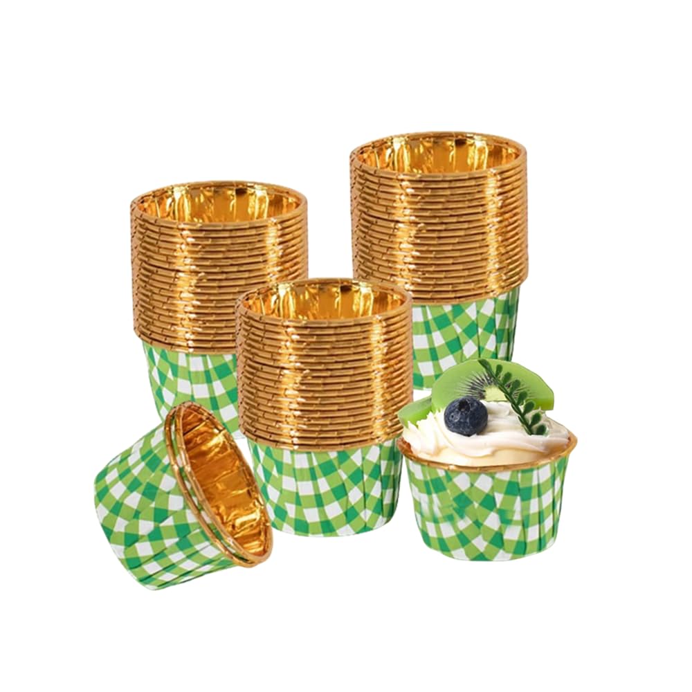 Photo 1 of 100 Pack Mini Cake Baking Cups 3.5oz/125ml Foil Cupcake Containers Cupcake Liners Disposable Dessert Cups Pudding Cups Muffin Cups,for Bakery Wedding Birthday Party (Green)