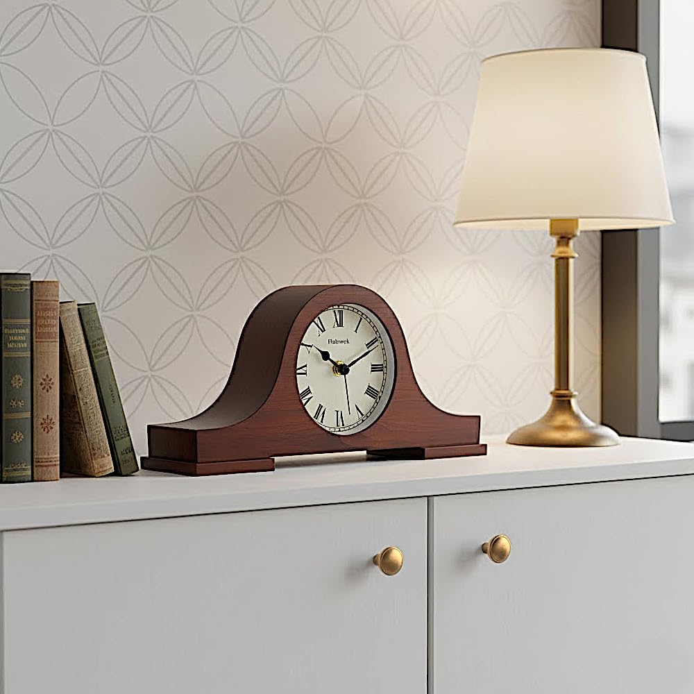 Holzwerk Madera Vintage Rustico Retro Reloj de Mesa Marrón Tradicional Reloj de Mesa Elegante Reloj de Mesa de Madera Sin Tictac Silencioso Números Romanos Números Reloj de Chimenea Salón Cocina Reloj