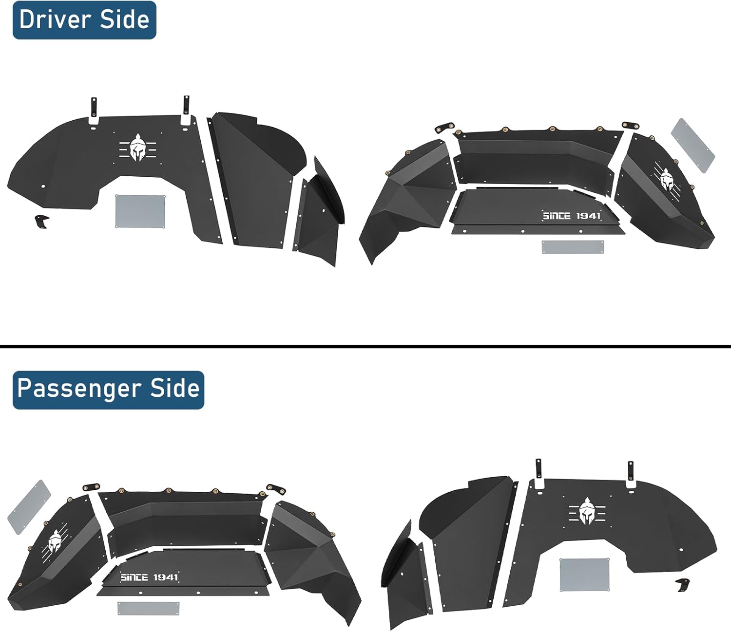 Hooke Road Aluminum Gladiator JT Front & Rear Inner Fender Liners Kit for 2020-2026 Jeep Gladiator JT (Exclude Rubicon 3.6L Engine), 4PCS Wheel Well Liner Mud Guard Covers