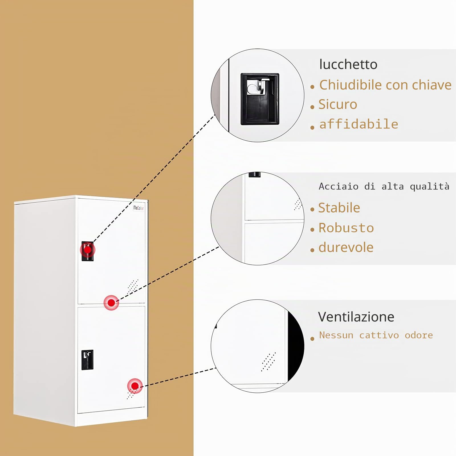 MECOLOR Armadietto verticale piccolo a piano con lucchetto, porta in plastica, 2 o 3 scomparti, per dipendenti, famiglie, uffici, scuole e supermercati (FWH, P2V)